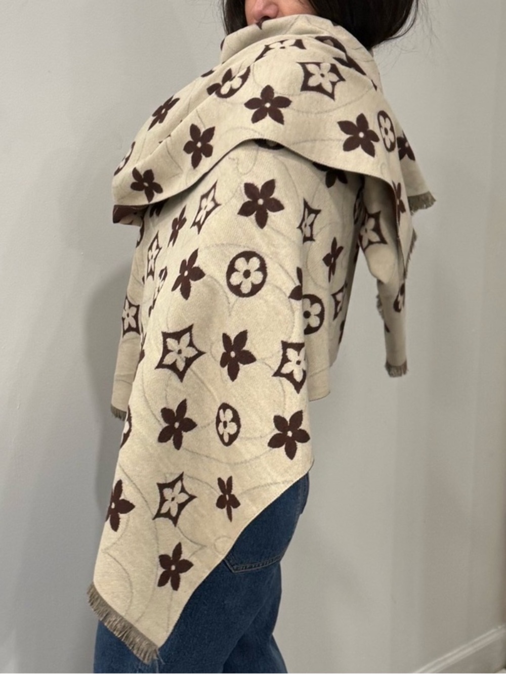 Paris made Brown & Cream Patterned Scarf - Picture 2 of 3